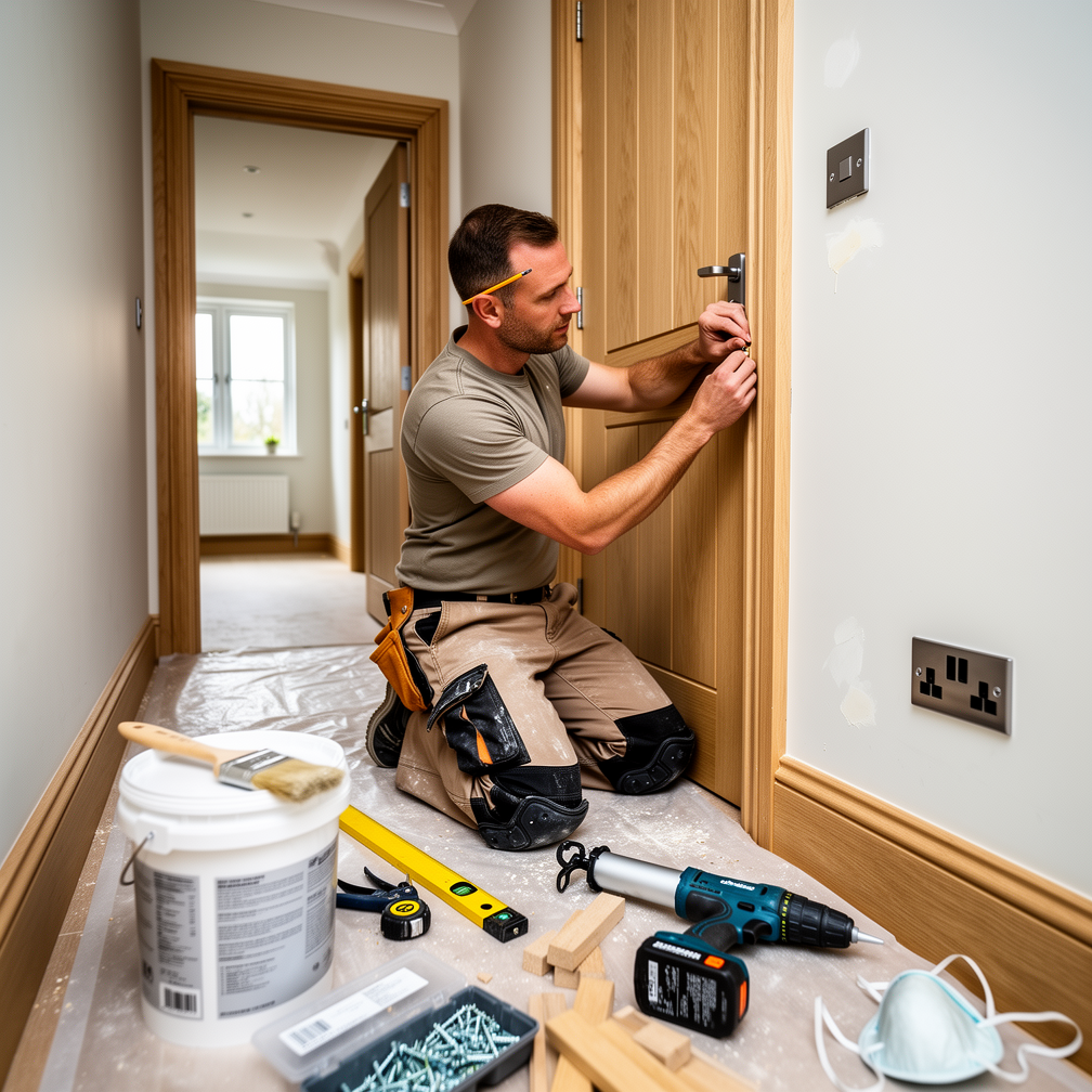 Internal oak doors being installed