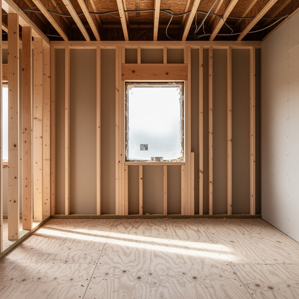 Timber stud partition mid-build