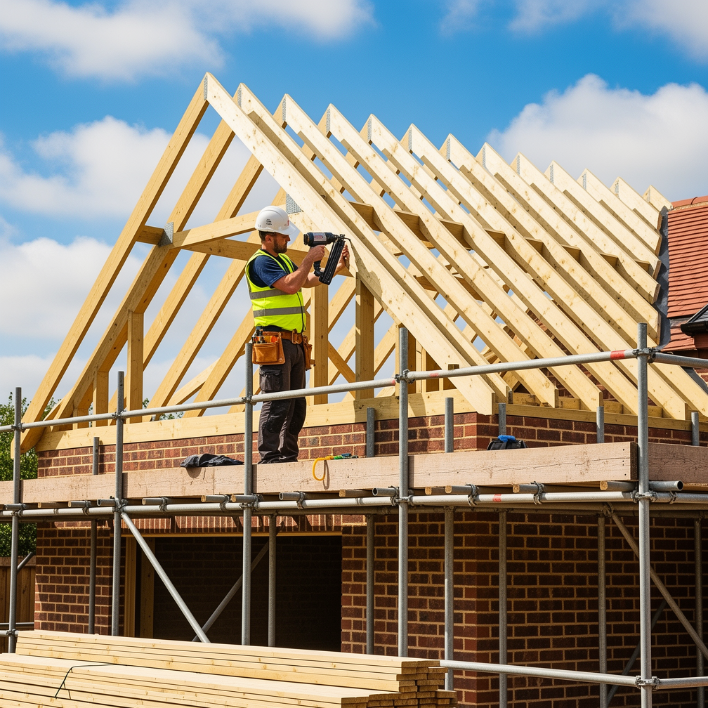 Roof trusses being fitted